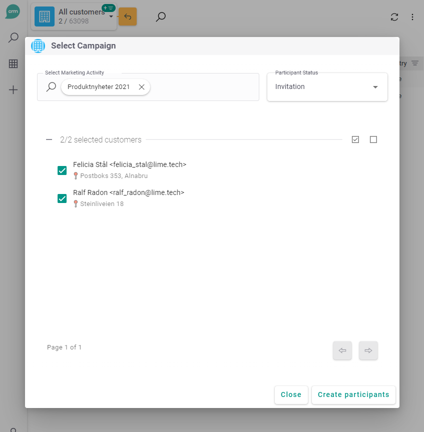 Select campaign and participantstatus